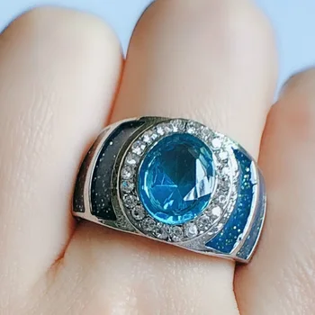 Luxusní 925 sterling silver oválný kroužek 1ct 5A zirkony modrý Kámen cz Zásnubní Snubní prsten Plata naplněné Prsten pro ženy, muže, Šperky