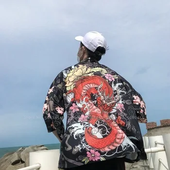 Dragon Print Čínský Styl Hanfu Župan Tang Oblek Japonské Harajuku Styl Svetr Kimono Yukata Muži, Ženy, Pár Vietmam Oblečení