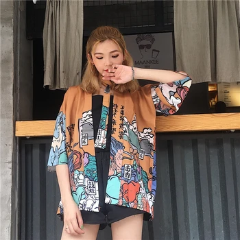 Žena Yukata Kimono cardigan shirt harajuku kawaii stylu Kimona žena 2019 halenka obi haori Japonské streetwear DZ004