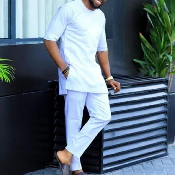 Africká Strana Pánské Kalhoty Set Krátký Rukáv Zakázku Plus Velikost Pevné Bílé Topy+Kalhoty Pokles Lodní dopravy