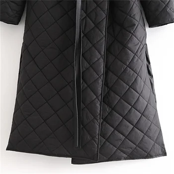 ZXQJ Ženy 2020 Módní Tlusté Teplé S Pásem Volné Polstrovaný Kabát Vintage Dlouhý Rukáv Kapsy Ženy Oblečení Elegantní Kabát
