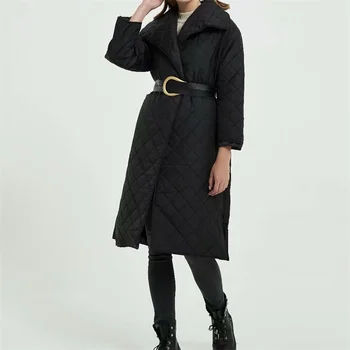 ZXQJ Ženy 2020 Módní Tlusté Teplé S Pásem Volné Polstrovaný Kabát Vintage Dlouhý Rukáv Kapsy Ženy Oblečení Elegantní Kabát