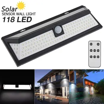 Dálkové Ovládání 1000LM 118 LED Solární Lampa Senzor PIR Vodotěsný IP65 270 Stupňů, Venkovní Park, Zahrada Bezpečnostní Nástěnné svítidlo