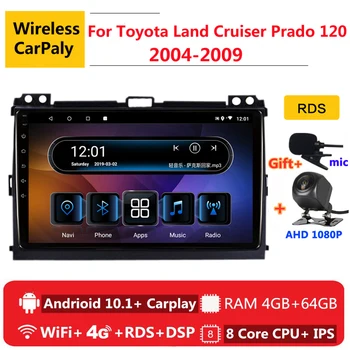 2 din 8 core android 10 auto auto rádio stereo pro Toyota land cruiser prado 120 2004-2009 GPS navigace, DVD Multimediální Přehrávač