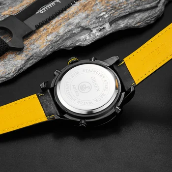 Slavné Značky OHSEN Módní Pánské Sportovní LCD Náramkové hodinky Digitální Quartz Hodinky Kožené Kapela Yellow Army Hodinky Vodotěsné Hodiny