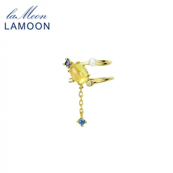 LAMOON S925 Sterling Silver, Přírodní Opal 14 k Žluté Zlato Pozlacený, Ruční práce Jeden Ušní Klip Jemné Šperky pro Ženy, Dárek LMEI102