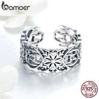 BAMOER Autentické 925 Sterling Silver Vintage Stohovatelné Květina Otevřít Velikost Prstu Prsteny pro Ženy Módní Stříbrné Šperky SCR500