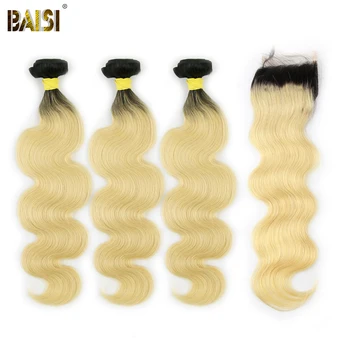 BAISI Vlasy Peruánské Panenské Vlasy 1B/#613 Blond Tělo Vlna Vlasy Tkát 3 Svazky s Uzavření Lidské Vlasy