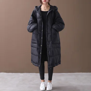 2020 Schinteon korejský Styl Ženy Dlouhý Kabát Zimní Teplé Volné Vynosit Přes Velikost Kabát Lucerna Rukávy s Kapucí