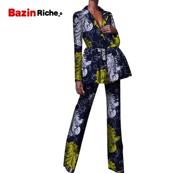 Podzimní Africké Ženy Kalhoty Nastavuje Nové Módní 2021 Dashiki Elegantní Sada pro Ženy Kalhoty A Sako Plus Velikosti Dámy Oblečení WY5282