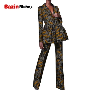 Podzimní Africké Ženy Kalhoty Nastavuje Nové Módní 2021 Dashiki Elegantní Sada pro Ženy Kalhoty A Sako Plus Velikosti Dámy Oblečení WY5282