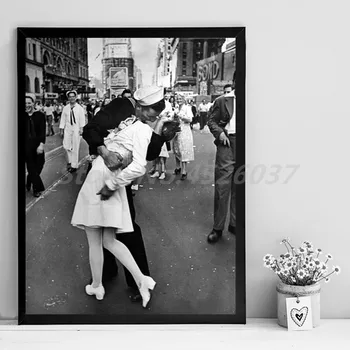 New York Times Square Kultovní Kiss VJ Den Námořník Malířské Plátno Olej Vytisknout Plakát Wall Art Obraz Pro Obývací Pokoj Domácí Dekor