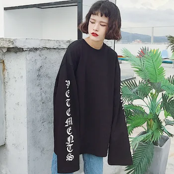 Korejské kpop Celebrity stejné streetwear styl Harajuku divoká O-neck mikiny ženy podzim tenké pulovry mikiny lady oblečení