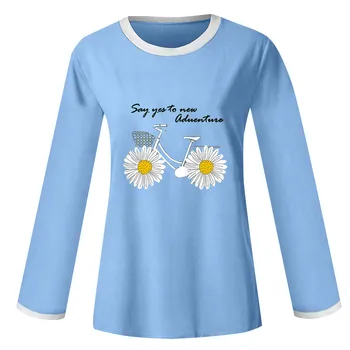 Daisy Print T Shirt Ženy 2020 Tričko Podzim Neformální Ženské Oblečení Dlouhý Rukáv T-košile Poleras Camiseta Mujer Dropshipping