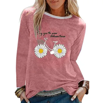 Daisy Print T Shirt Ženy 2020 Tričko Podzim Neformální Ženské Oblečení Dlouhý Rukáv T-košile Poleras Camiseta Mujer Dropshipping