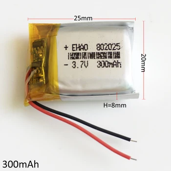 Velkoobchodní 10 ks 3.7 V 300mAh 802025 Lithium Polymer Li-Po Dobíjecí Baterie buněk Pro bluetooth GPS chytré hodinky selfie stick