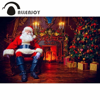 Allenjoy Fotografie, Pozadí Santa Claus Vnitřní Krb, Vánoční Strom Odpočívá Křeslo Pozadí Foto Pozadí Studio
