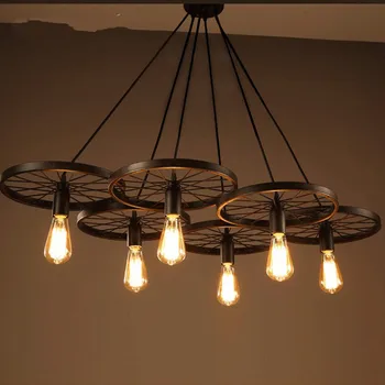 Rusko Přívěsek Světla Vintage Průmyslové Lampy Nordic Kovové Kolo Světla Loft Jídelna Osvětlení pro Chirstmas Svatební Výzdoba