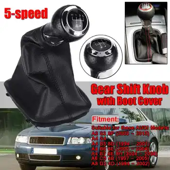 Černé Auto Manual Gear Shift Měnič Knoflík 5 Rychlostí s Leather Boot Kryt Pro AUDI A3 A4 Q5 S3 S4 A4 B5, A4 B6, A4 B7, A6 C5 A8 D2
