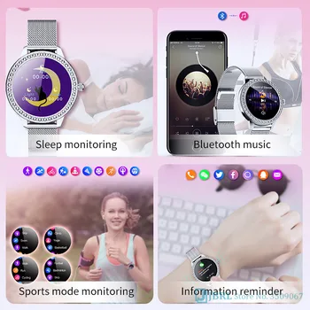 Diamond Luxusní Náramek Smart Watch Ženy, Dámy Smartwatch IP68 Vodotěsné Fitness Tracker Elektroniky Hodiny Ženy Náramkové Hodinky