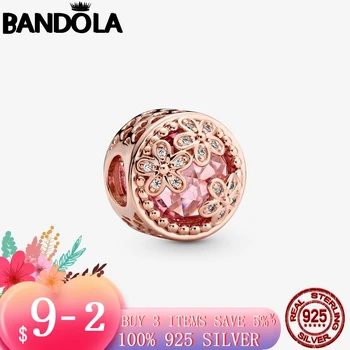 Nejprodávanější 925 Sterling Silver Šumivé Růžové Sedmikráska Květ Kouzlo Korálků fit Originální Pandora Kouzlo Náramek Šperky Dárek