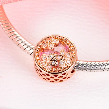 Nejprodávanější 925 Sterling Silver Šumivé Růžové Sedmikráska Květ Kouzlo Korálků fit Originální Pandora Kouzlo Náramek Šperky Dárek