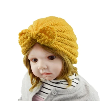 Novorozené Dítě Dívky Děti Uzel Luk Vlněný Klobouk Podzimní Zimní Teplé Skládaný Klobouk Děti Pevné Pletené Hat Cap