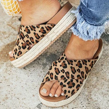 Ženy Leopardí Sandály Peep Toe Platforma Ležérní Dámské Boty Venkovní Pláž Pantofle Ženy Skluzavky Žabky Zapatos De Mujer