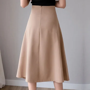 2020 Jarní zimní módní Meruňkový Khaki sukně ženy elegantní vintage sukně ženské linii vysokým pasem office lady midi dlouhá sukně