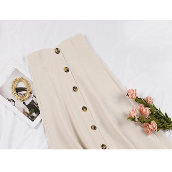 2020 Jarní zimní módní Meruňkový Khaki sukně ženy elegantní vintage sukně ženské linii vysokým pasem office lady midi dlouhá sukně
