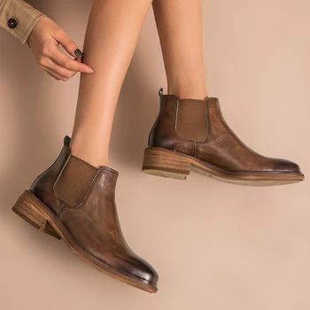 Zimní Originální Kožené Chelsea boty Ženy Kotníkové Boty Pohodlné, kvalitní měkké Boty Značky Návrhář Ručně 2020 kávy boty