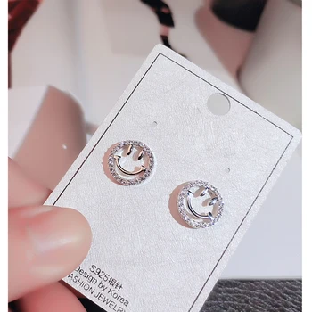 Nové 2019 korejské Krásné Ženy 925 sterling silver Smajlík Náušnice Šperky Jednoduchý Kulatý CZ Zirkony Náušnice Dívka