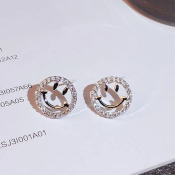 Nové 2019 korejské Krásné Ženy 925 sterling silver Smajlík Náušnice Šperky Jednoduchý Kulatý CZ Zirkony Náušnice Dívka