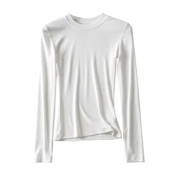 Na podzim roku 2020 ležérní tričko základní ženu streetwear trička vintage trička pro ženy dlouhý rukáv top ženy černá bílá