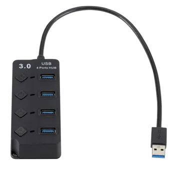 Grwibeou USB Hub, vysokorychlostní 4 Port USB 3.0 Hub Splitter Přepínač On/Off USB 3.0, 4 Porty HUB pro MacBook Notebook PC S ukazatelem
