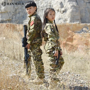HAN DIVOKÉ Bojové Uniformy Pro 5Y-15Y Děti Vojenská Uniforma Děti BDU Vojenské Army Tactical Gear Hunting Multicam Košile A Kalhoty