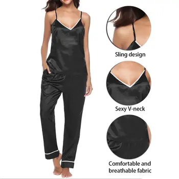 Móda Plná Barva V-neck Podvazkový Top Kalhoty Oblek dvoudílný Set oblečení pro volný čas, Sexy Prádlo 2021 Jarní Domácí Oblek Sady
