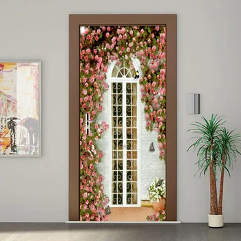 Dveře Nálepka 3D Rose Květy Okno Tapety PVC Samolepicí Vodotěsné Svatební Dům Domácí Dveře, Nálepky, Samolepka na Zeď 3D Plakát