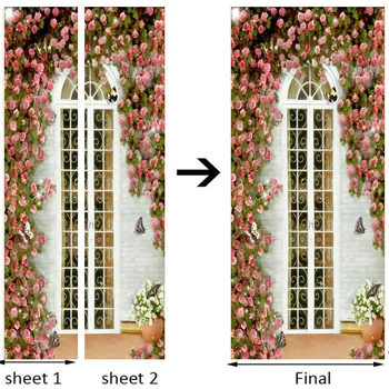 Dveře Nálepka 3D Rose Květy Okno Tapety PVC Samolepicí Vodotěsné Svatební Dům Domácí Dveře, Nálepky, Samolepka na Zeď 3D Plakát