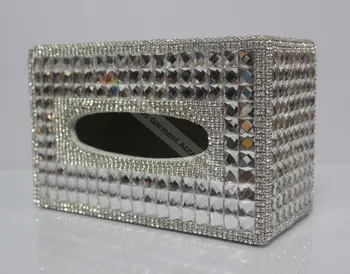 Ručně Vyráběné Luxusní Jasné Crystal Drahokamu Tkáně Držák Na Ubrousky Box Gold Pramene Pro Výběr Auto, Ložnice, Kanceláře Nejlepší Dárky