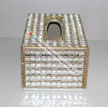 Ručně Vyráběné Luxusní Jasné Crystal Drahokamu Tkáně Držák Na Ubrousky Box Gold Pramene Pro Výběr Auto, Ložnice, Kanceláře Nejlepší Dárky