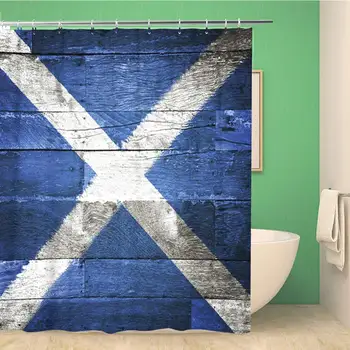 Koupelna Sprchový Závěs Modrý Skotský Skotska Vlajka na Staré Dřevo Saltire Skotsko Zoufalý Polyesterové Tkaniny 66x72 palce