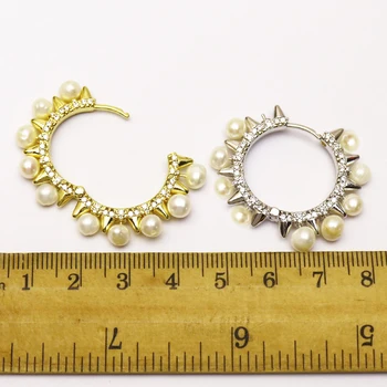 4 Páry Hoop Houpat náušnice Vydláždit Pearl kruh tvar náušnice ženy Módní šperky náušnice Dárek pro ženy šperky 41277
