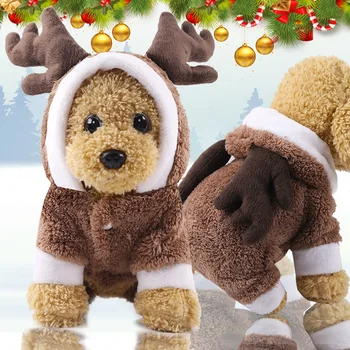 Podzimní a Zimní Fleece Teplé Tlačítka Psí Mikina Roztomilý Vánoční Sobí Cosplay Kostýmy Kočka Pet Oblečení Teddy Svetr