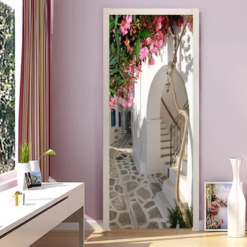Moderní Jednoduchý Ulice Tapety 3D Dveře, Samolepky, Obývací Pokoj, Ložnice PVC Samolepicí Vodotěsné Domácí Dveře Plakát, Samolepky na Zeď