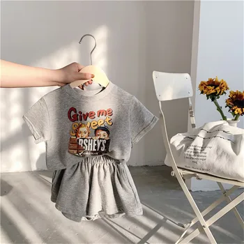 2020 Nové Jarní Letní Dívčí Oblek dvoudílný Set Krátký Rukáv Digitální Tištěné Sweatershirt A Kraťasy dětské Oblečení Dětské Sady