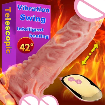 Sex Stroje, Vibrační Dildo Topení Automatické Teleskopické Swing Realistický Penis Anální Vibrátor Realistický Vibrátor Velký Penis Erotické Hračky