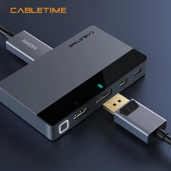 CABLETIME LED Wireless Display Přepínač 4 v 1, HDMI, HDR Tlačítko Přepínač HUB Projektor pro PC Laptop Macbook Aoc N414