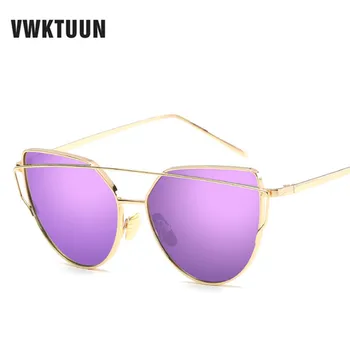 VWKTUUN Twin Paprsky sluneční Brýle, Ženy, Kočičí Oko Značky Návrhář Rose Gold Mirror Brýle Pro Ženy Reflexní Plochý Objektiv Brýle