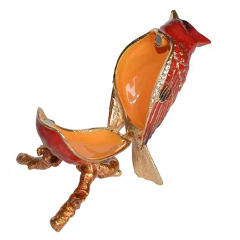 Kardinál Pták Drahokamy Kovové Smaltované Trinket Box Pták Figurka Sběratelská Kroužek Držák